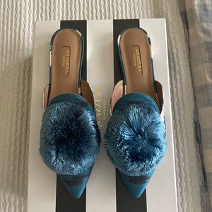 Aquazzura Powder Puff Flat in Ikat Petrol size 36 1/2